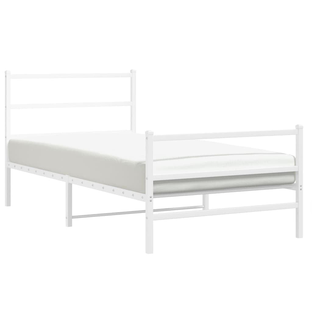 vidaXL White Metal Single Bed Frame with Headboard/Footboard for Bedroom - 39.4"x78.7" Mattress Support