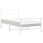 vidaXL White Metal Single Bed Frame with Headboard/Footboard for Bedroom - 39.4"x78.7" Mattress Support