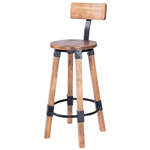 HomeRoots Natural Wood Mango Wood, Iron: Black Metal Finish Sturdy Wood and Metal Bar Stool