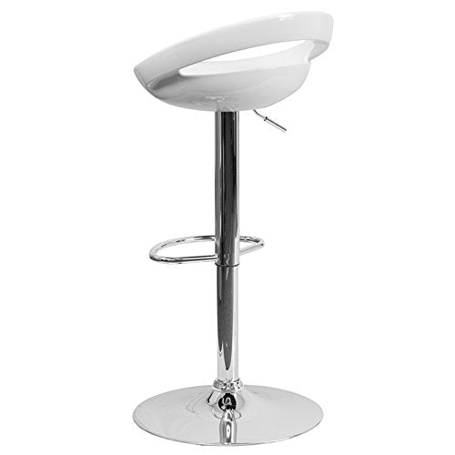 Flash Furniture Contemporary White Plastic Adjustable Height Barstool With Chrome Base