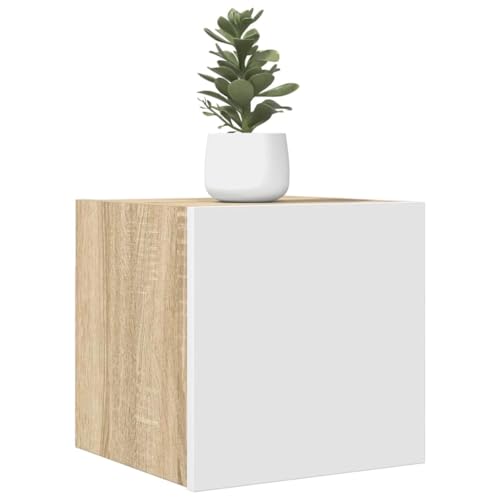 Furniking Wall Mounted TV Cabinet White and Sonoma Oak 12&quot;x11.8&quot;x11.8&quot;