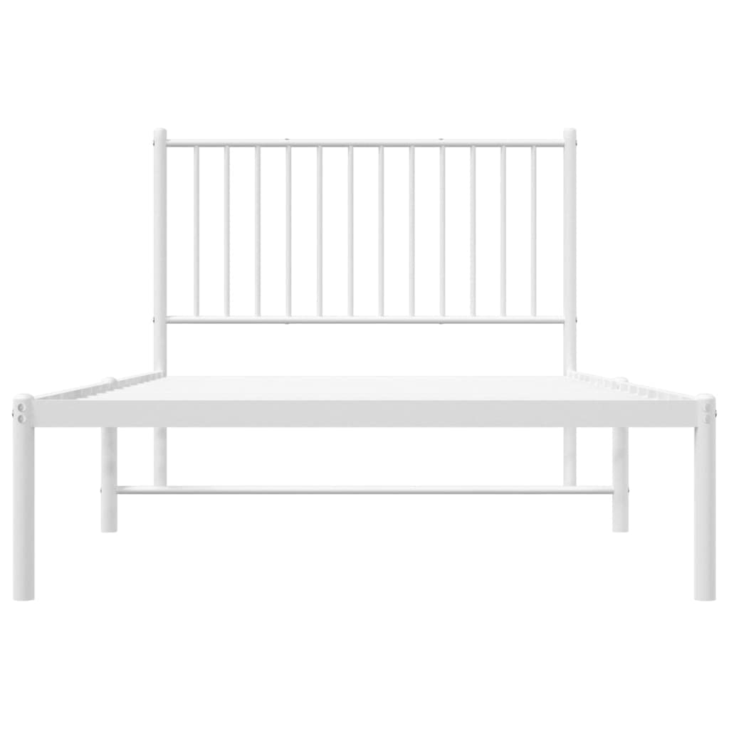 vidaXL Classic Powder-Coated Steel Bed Frame with Headboard, Easy Assembly, Extra Storage Space, Robust Construction, White, 39.4&quot;x74.8&quot;
