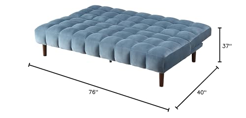 Acme Yolandi Velvet Tufted Adjustable Sofa in Teal and Dark Walnut