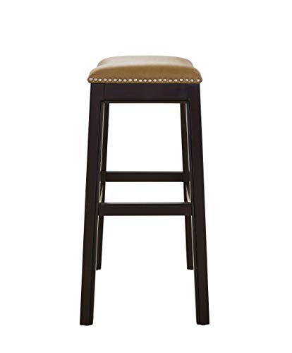 HomeRoots Vinyl, Wood, Steel 25' Espresso and Carmel Saddle Style Counter Height Bar Stool