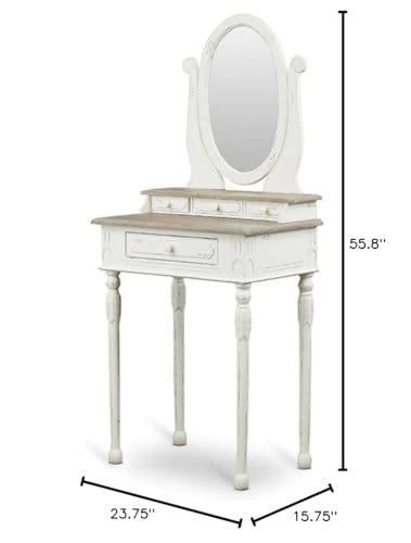 Baxton Studio Anjou Traditional French Accent Dressing Table with Mirror, White