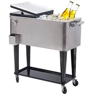 Nattork Portable Rolling Cooler Cart 80 Quart Ice Chest Cart Black Trolley Rolling Cart Cooler With Wheels Outdoor Beverage Cool