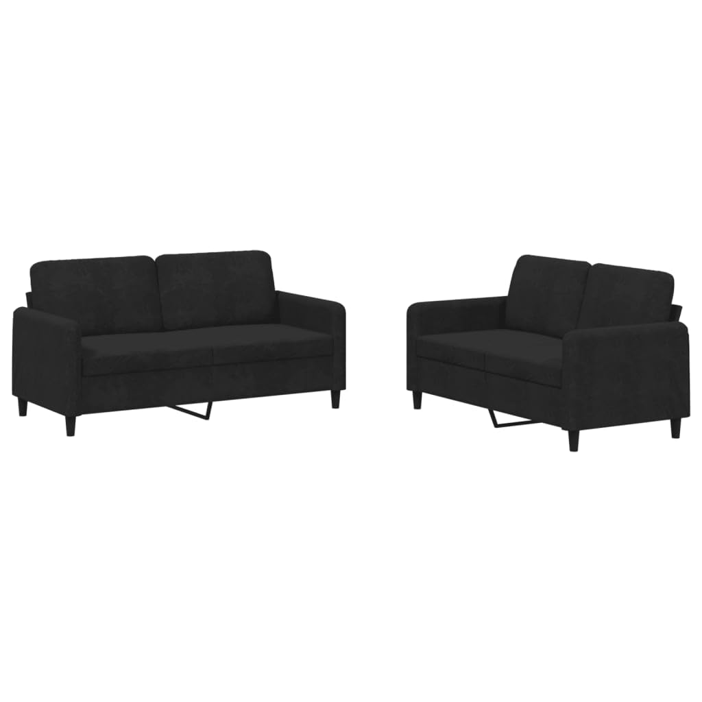vidaXL 2-Piece Sofa Set - Plush Black Velvet Upholstered Sofas with Comfy Padding and Sturdy Construction for Home or Office