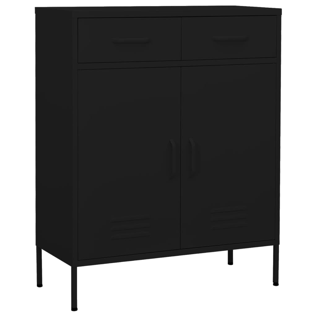 vidaXL Industrial Style Storage Cabinet, Steel Construction, 2 Doors 2 Drawers, 31.5&quot;x13.8&quot;x40&quot;, Black with Adjustable Shelf - Assembly Required