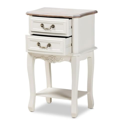 Baxton Studio Amalie Antique French Country Cottage Two-Tone White And Oak Finished 2-Drawer Wood Nightstand