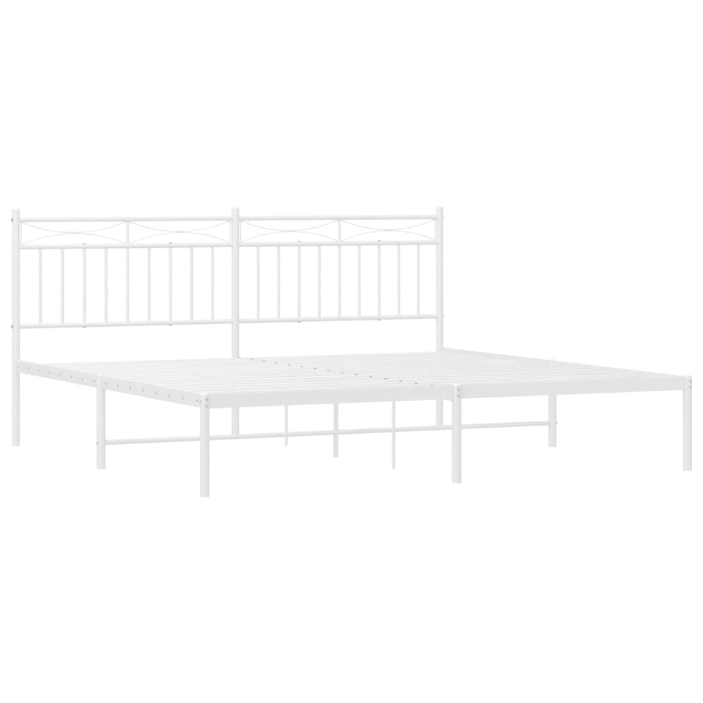 vidaXL 11'' California King Metal Bed Frames with Headboard, Platform Bed Frame with Strong Metal Slats Support, Under Bed Storage, Noise Free, White, Without Mattress