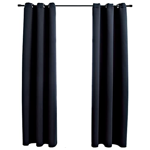 vidaXL Black Fabric Blackout Curtains with Rings - Elegant 37"x84" Designer Drapes Delivering High Privacy - Easy to Install and Machine Washable