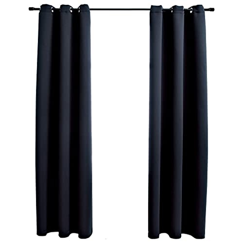 vidaXL Black Fabric Blackout Curtains with Rings - Elegant 37&quot;x84&quot; Designer Drapes Delivering High Privacy - Easy to Install and Machine Washable