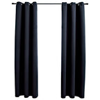 vidaXL Black Fabric Blackout Curtains with Rings - Elegant 37"x84" Designer Drapes Delivering High Privacy - Easy to Install and Machine Washable