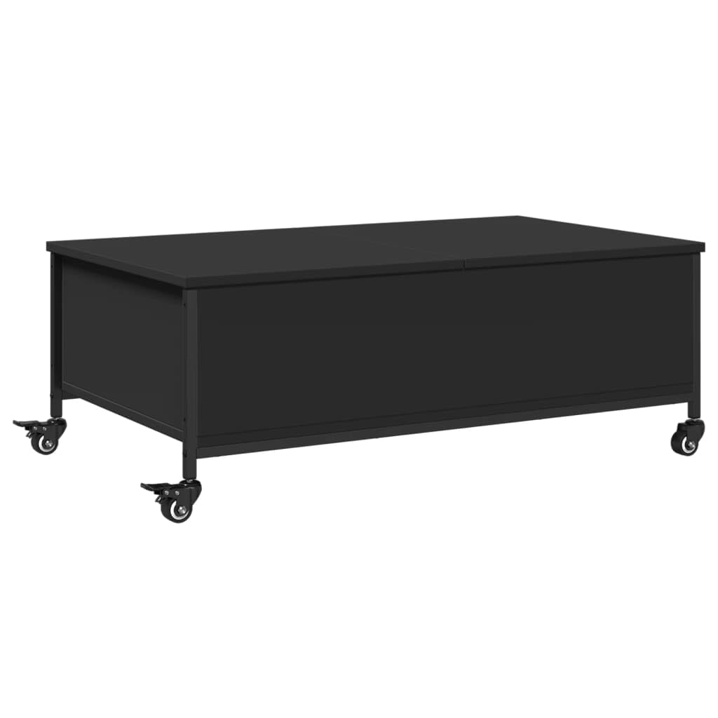 vidaXL Engineered Wood Coffee Table on Wheels - Black Modern Mobile Side Table with Storage, 35.8&quot;x21.7&quot;x13.4&quot;