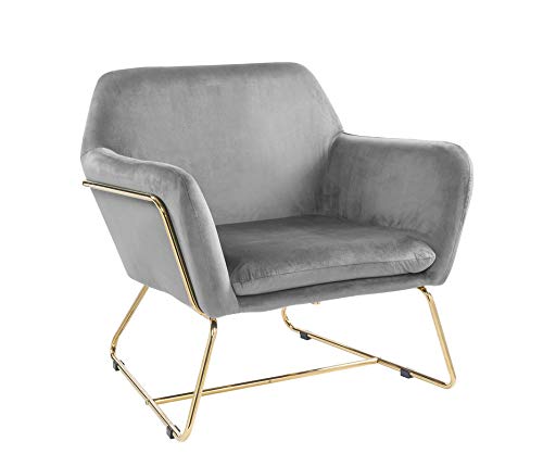 Lilola Home Keira Gray Velvet Accent Chair with Metal Base