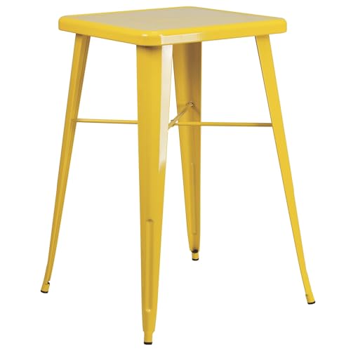 Flash Furniture Aaron Commercial Grade 23.75&quot; Square Yellow Metal Indoor-Outdoor Bar Height Table