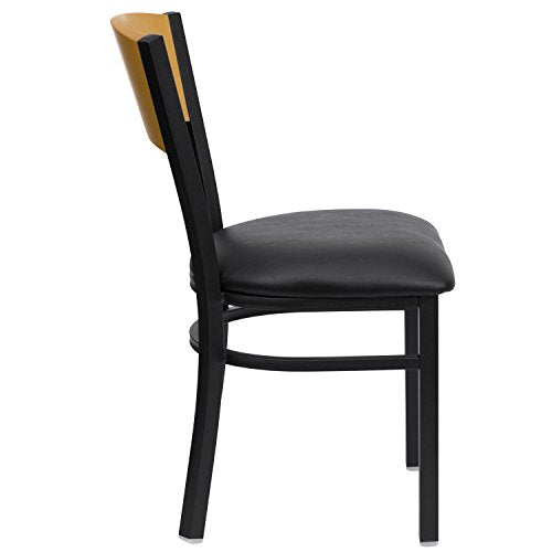 Flash Furniture HERCULES Series Black Circle Back Metal Restaurant Chair - Natural Wood Back, Black Vinyl Seat