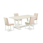 East West Furniture V027Ab202-5 5 Piece Dining Table Set Includes A Rectangle Kitchen Table With V-Legs And 4 Light Beige Linen Fabric Parson Dining Room Chairs, 40X72 Inch, Multi-Color