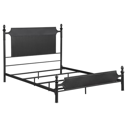 Coaster Home Furnishings Cameron Traditional Metal Eastern King Size Panel Bed Frame 52-inch Headboard Black 360321KE