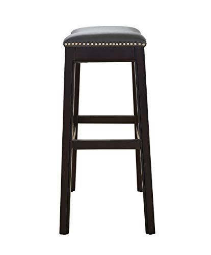 HomeRoots Vinyl, Wood, Steel 30&quot; Espresso and Gray Saddle Style Counter Height Bar Stool