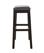 HomeRoots Vinyl, Wood, Steel 30" Espresso and Gray Saddle Style Counter Height Bar Stool