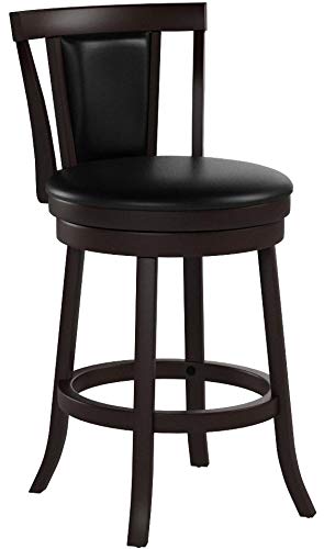Monarch Specialties I Wood Swivel Barstools, 39'H, Cappucino/Black Leather-Look (Set of 2)