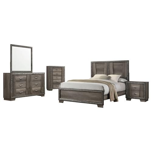 Coaster Home Furnishings Janine Transitional 5-Piece Bedroom Set Queen Size Panel Bed Frame 57-Inch Headboard Grey 223551Q-S5