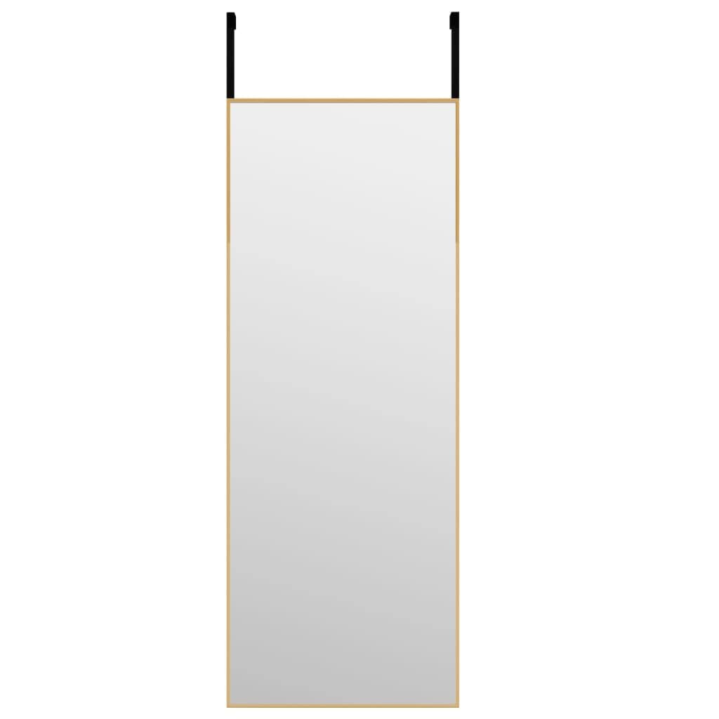 vidaXL Gold Door Mirror - Practical Glass and Aluminum Hanging Wall Mirror, Sized 11.8&quot;x31.5&quot; with Adjustable Over-The-Door Hooks, Suitable for Any Room.