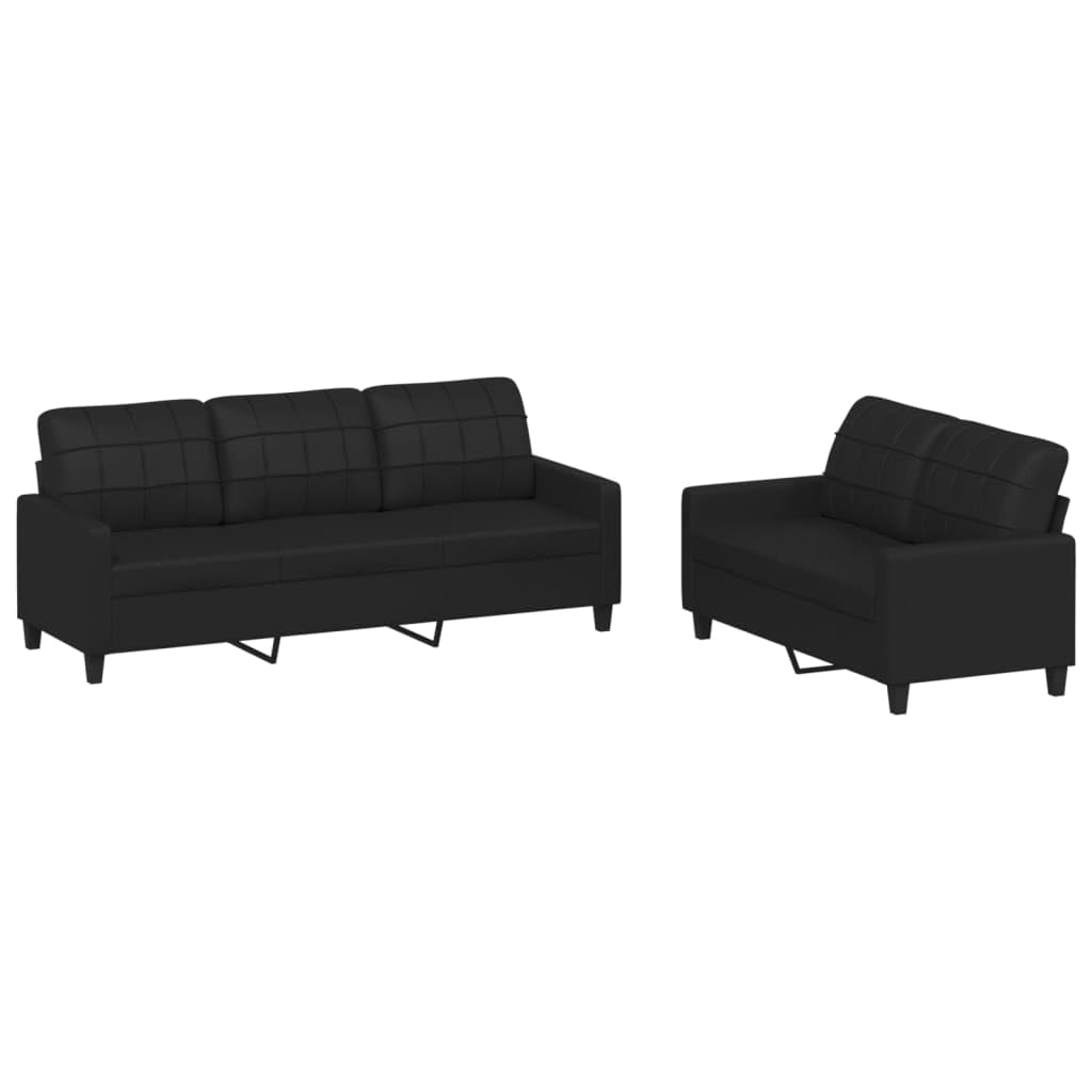 vidaXL 2 Piece Black Faux Leather Sofa Set, Plywood & Metal Frame, Comfortable Seating with Dense Foam Padding, Suitable for Home Office & Lounge Area
