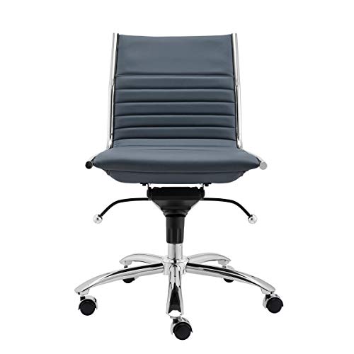 HomeRoots 26.38' X 25.99' X 38.19' Low Back Office Chair Without Armrests in Blue with Chromed Steel Base