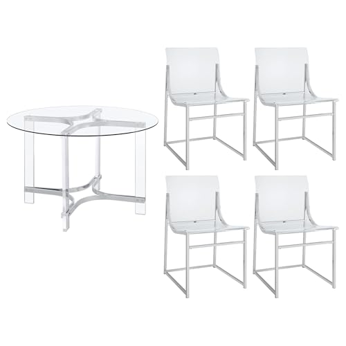 Coaster Home Furnishings Keeling 5-Piece Round Glass Top Acrylic Dining Set Chrome