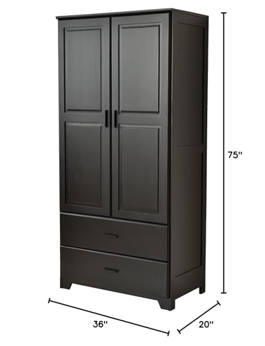 Pine Wood Closet with Raised Doors and Two Drawers Black