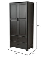 Pine Wood Closet with Raised Doors and Two Drawers Black