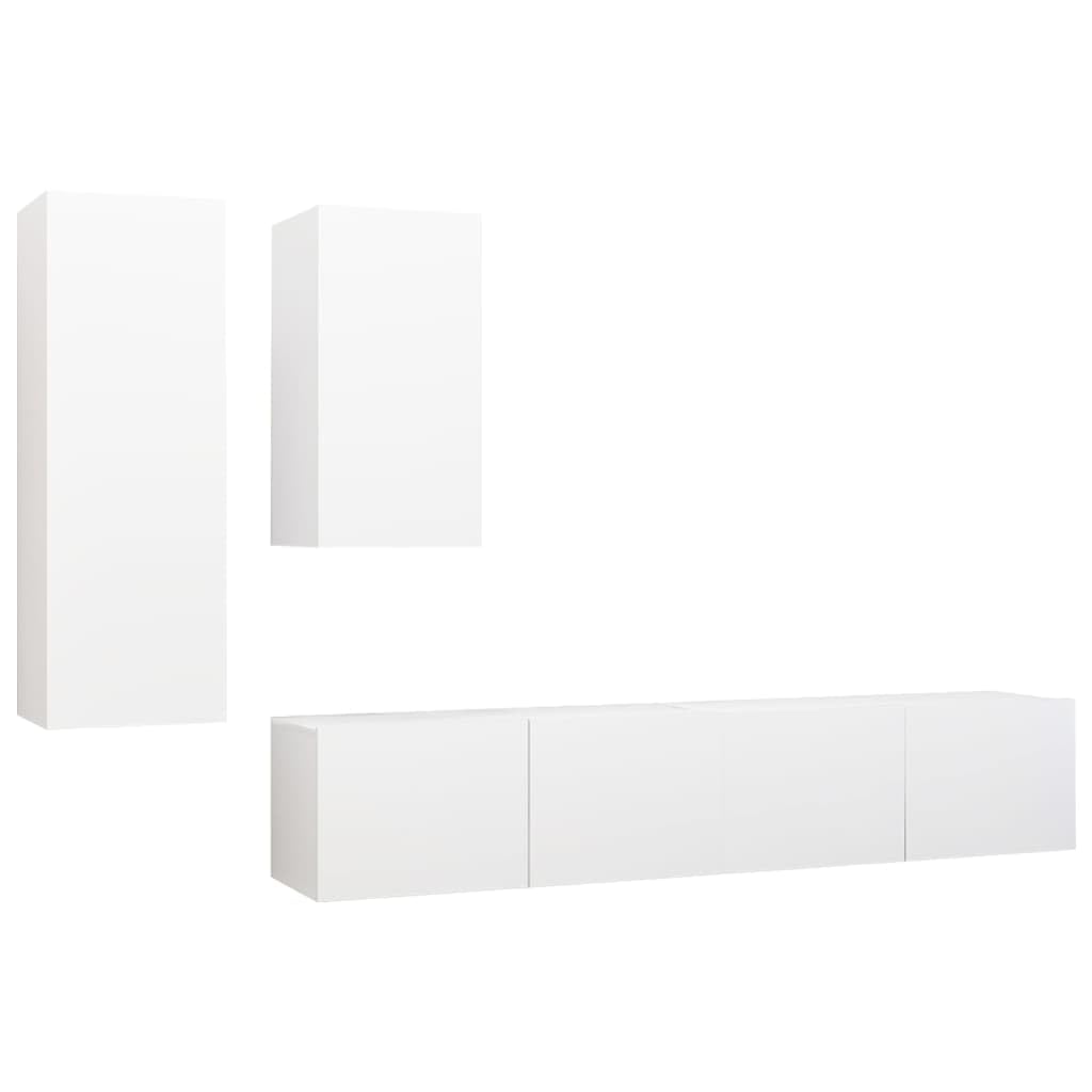 vidaXL TV Cabinet Set 4 Piece Home Living Room Bedroom Furniture HiFi Stereo Cabinet TV Stand Media Unit Entertainment Center Engineered Wood White