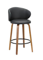 Neos Modern Furniture 26''H Black PU Stool with Wood Leg, Set of 2