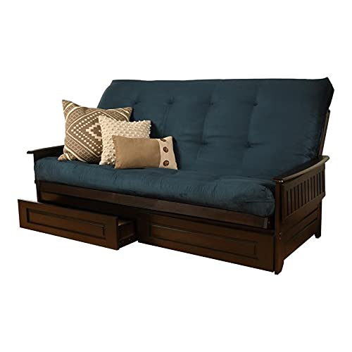 Kodiak Furniture Phoenix Queen Futon with Suede Fabric Mattress in Espresso/Blue