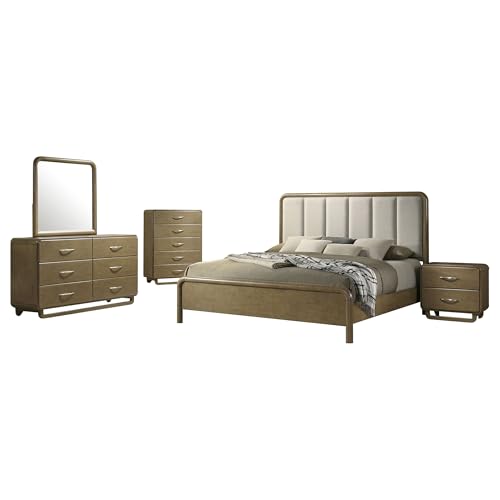 Coaster Home Furnishings Amsbury Mid-Century Modern 5-Piece Bedroom Set Boucle Upholstered California King Size Panel Bed Frame 56-inch Headboard Nutmeg 224271KW-S5