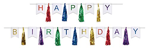 Beistle Happy Birthday Colorful Tassel Streamer Hanging Banner, Wall Dcor, Photo Op Backdrop, 13 x 186, Multicolored