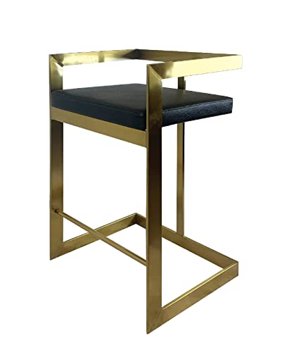 Neos Modern Furniture Bar Chair, 26&quot;, Black Cushion, Gold Base