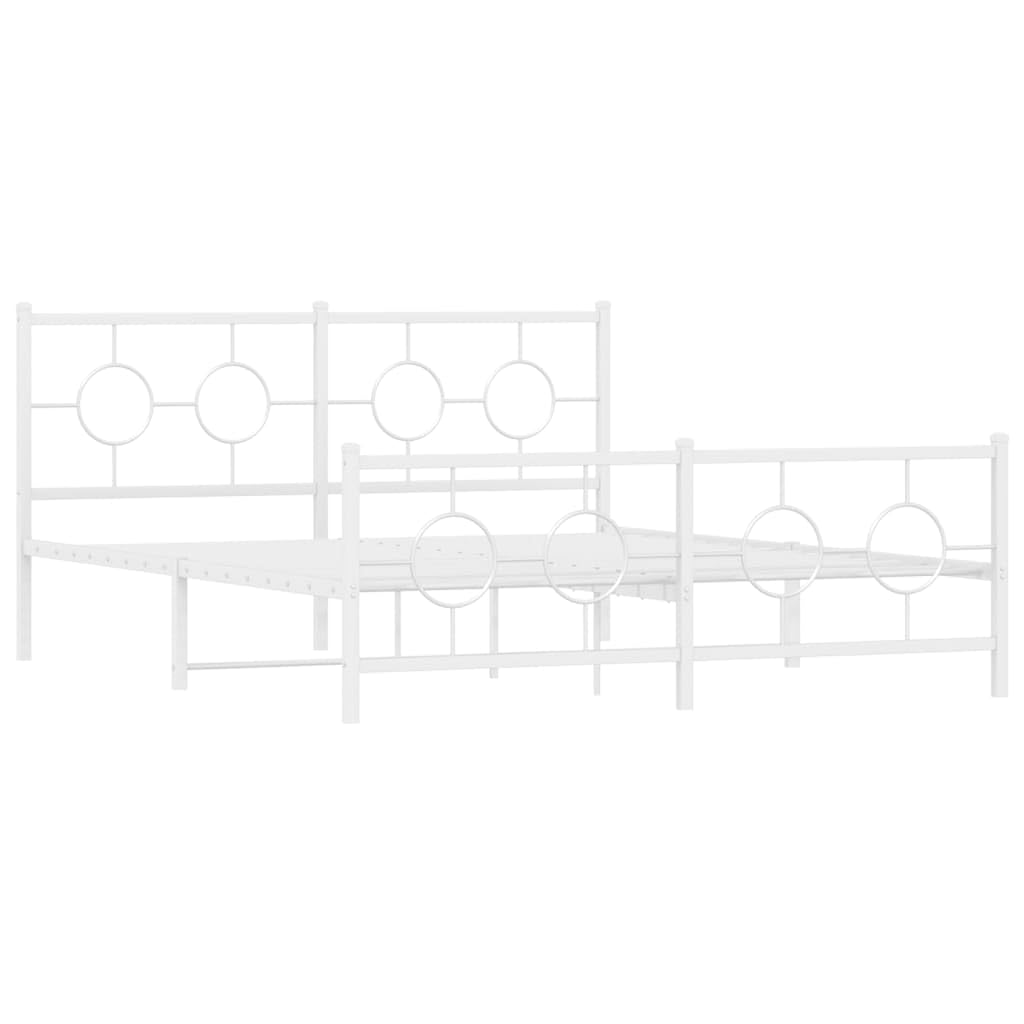 vidaXL White Metal Bed Frame-Industrial Double Bed with Headboard/Footboard, Bedroom Furniture, 81.5x61.4, Mattress Support