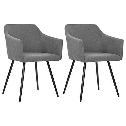 vidaXL Modern Dining Chairs- Light Gray Fabric with Sturdy Metal Frame, Ergonomically Curved Form, Thick Padding, Armrest, Set of 2 for Dining Room/Kitchen, Standard, 323093