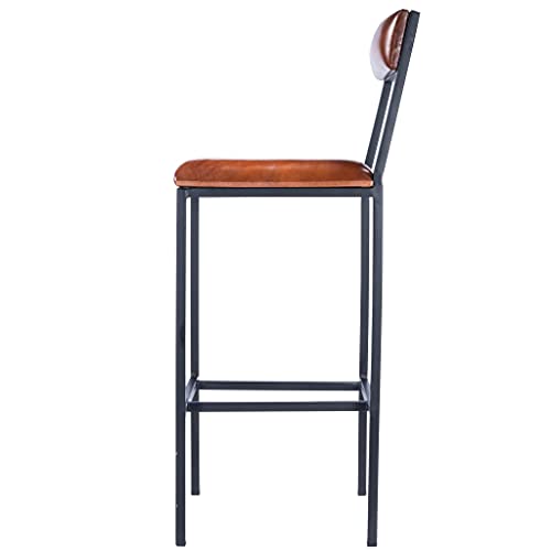 HomeRoots Medium Brown Iron; Black Metal Finish, Leather, Plywood Classic Leather and Metal Bar Stool