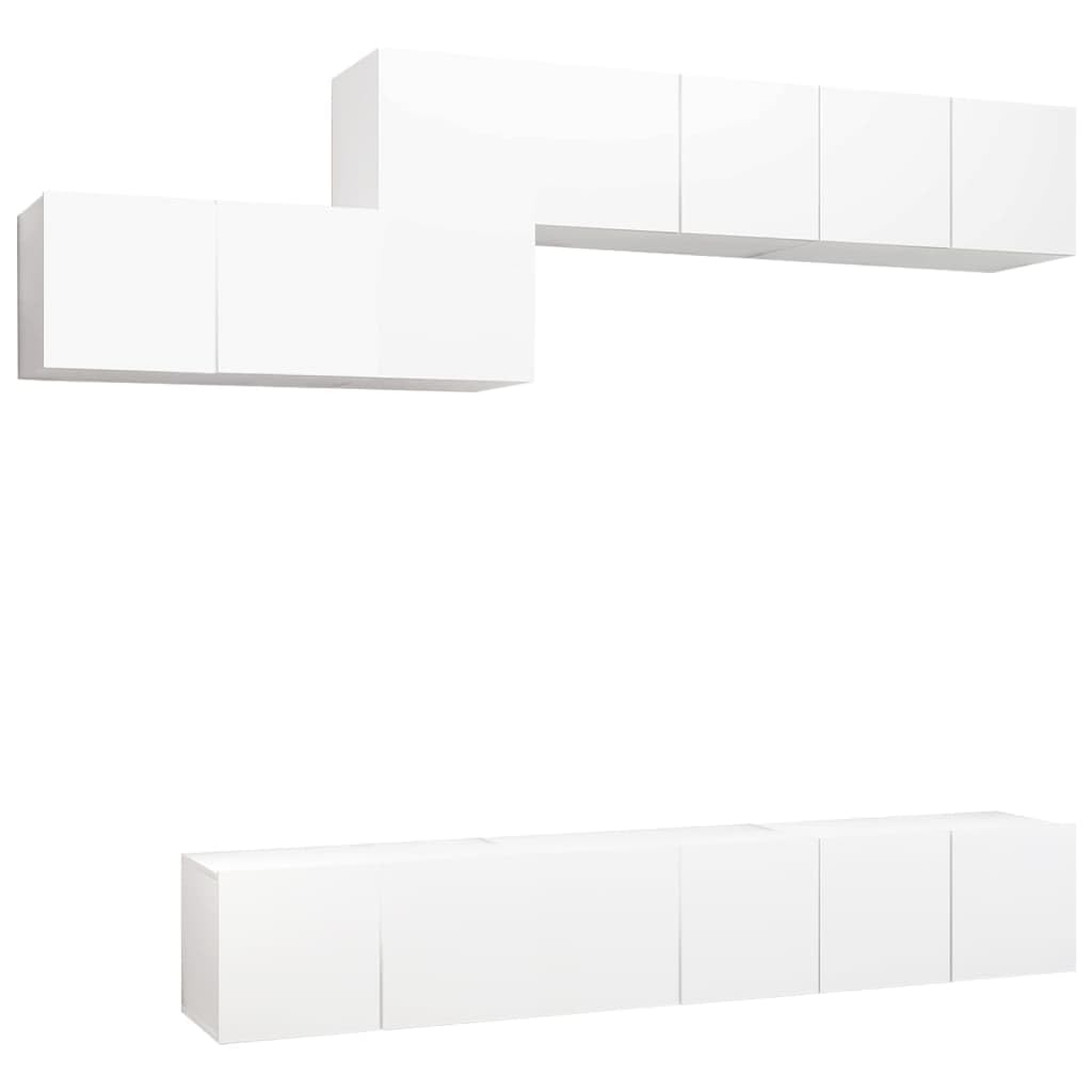 vidaXL TV Cabinet Set 7 Piece Home Living Room Furniture TV Stand HiFi Stereo Cabinet Media Unit Entertainment Center White Engineered Wood