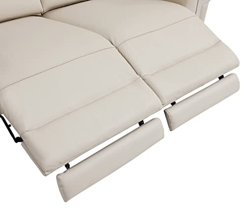 HomeRoots 65' Beige Italian Leather and Stainless Reclining Love Seat