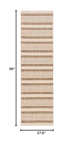 Safavieh Courtyard Collection 2'3'' X 8' Brown/Bone Cy6062 Stripe Indoor/-Outdoor Waterproof Easy-Cleaning Patio Backyard Mudroo
