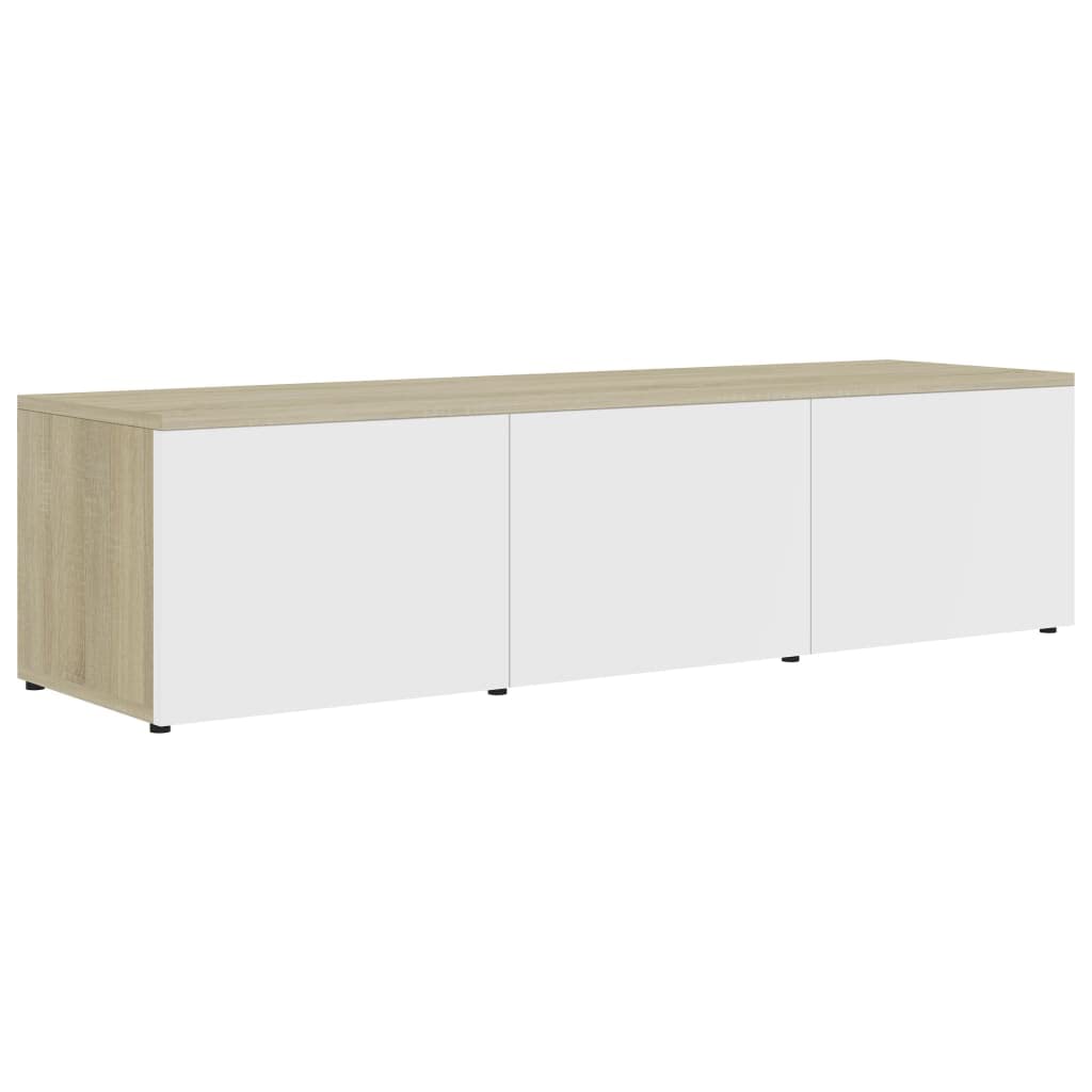 vidaXL TV Stand, TV Stand for Living Room, Sideboard with Storage, TV Console Media Unit Cupboard, Scandinavian, White and Oak Engineered Wood