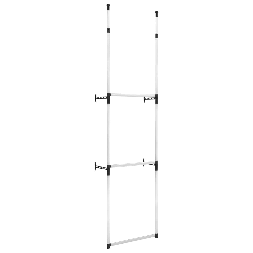 vidaXL Modern Adjustable Telescopic Wardrobe System with Rods | Durable Aluminum Structure | Ideal Closet Organizer | Space-Saving Design | Adjustable Height & Width | Silver and Black