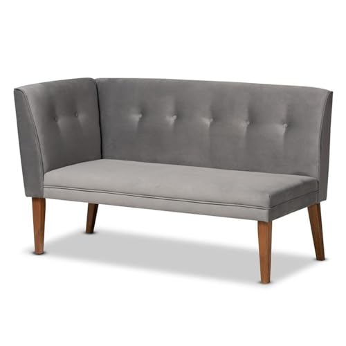 Baxton Studio Stewart Mid-Century Modern Grey Velvet Upholstered And Walnut Brown Finished Wood 4-Piece Dining Nook Set