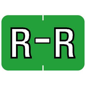 Tabbies Barkley Abkm Compatible 71620 Series Alpha Labels, Light Green 'R', 1   H X 1-1/2   W Label Size, Filing Color Code Sy