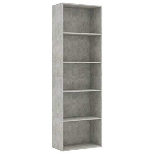 vidaXL Bookshelf, 5-Tier Book Cabinet Bookcase, Wall Bookshelf for Living Room, Freestanding Shelving Unit, Modern, Concrete Gray Engineered Wood